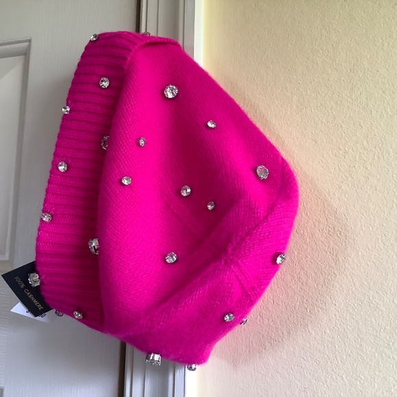 Charter Club Cashmere Embellished Cuffed Beanie Pink OS